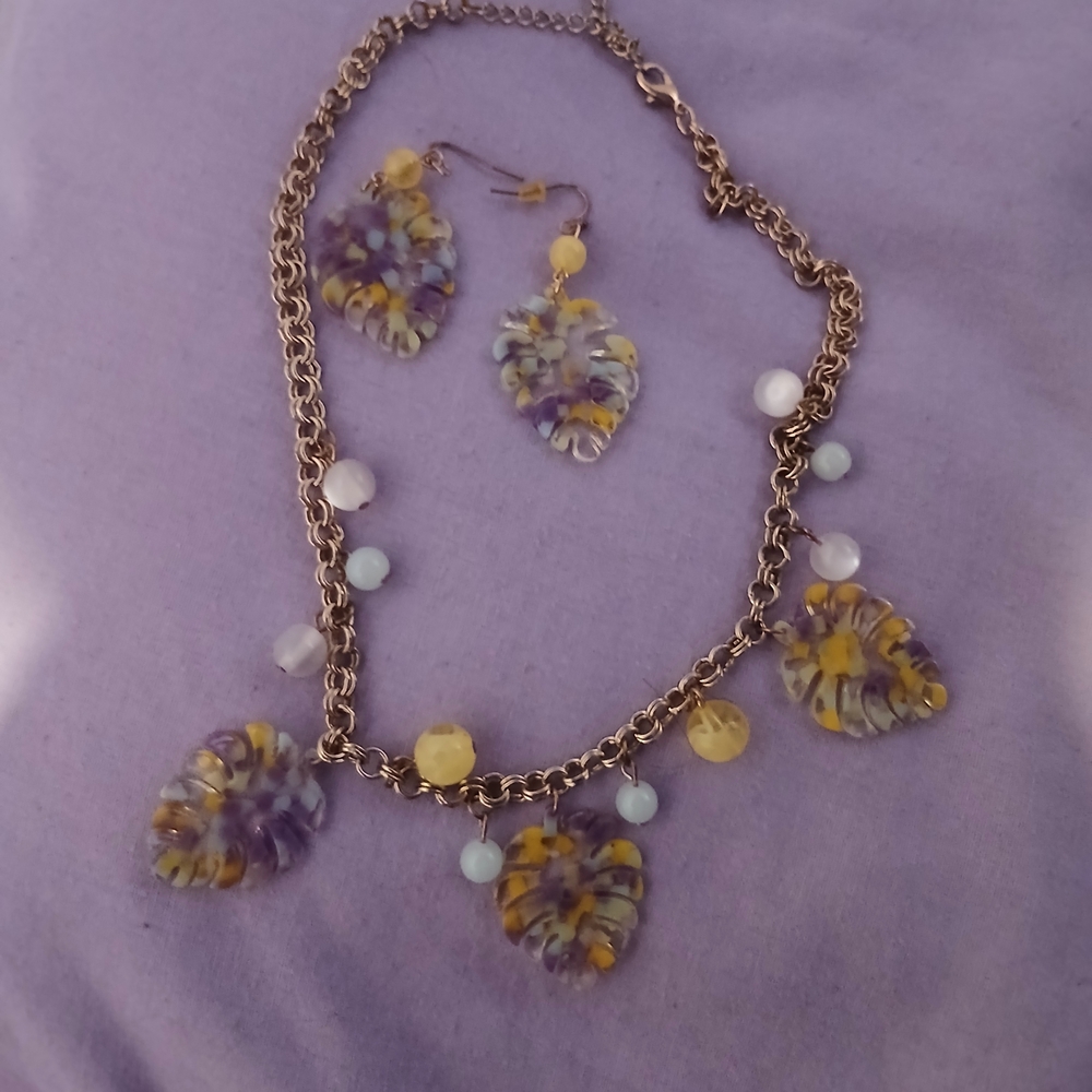 Elegant Gold and Purple Leaf Jewelry Set